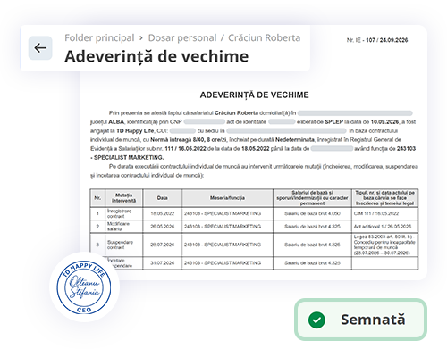 adeverinta vechime pasi generare emise
